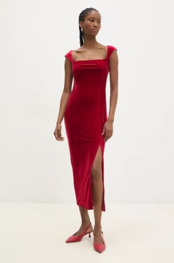 Zamatové šaty Answear.LAB červená farba, midi, priliehavá