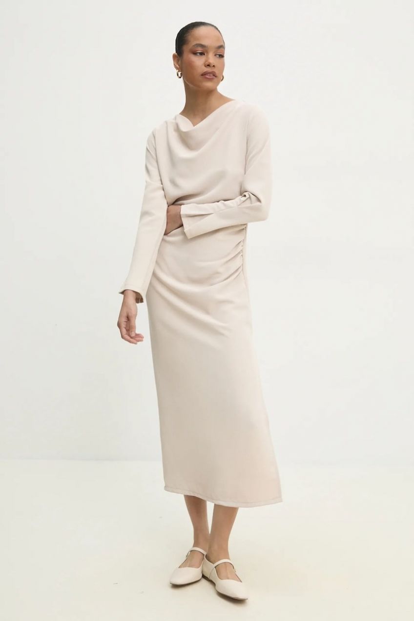 Šaty Answear.LAB béžová farba, midi, priliehavá