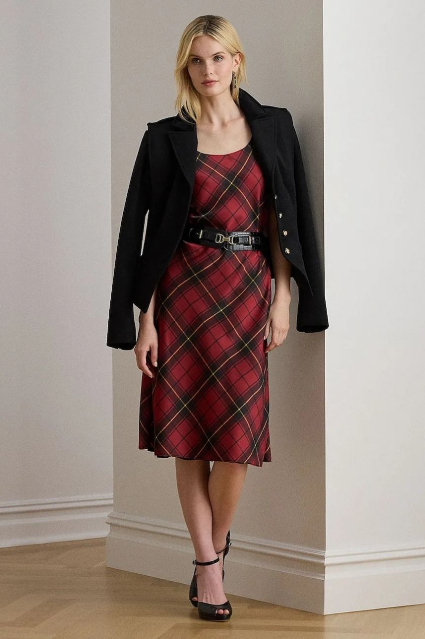 Šaty Lauren Ralph Lauren čierna farba, midi, áčkový strih, 200979919