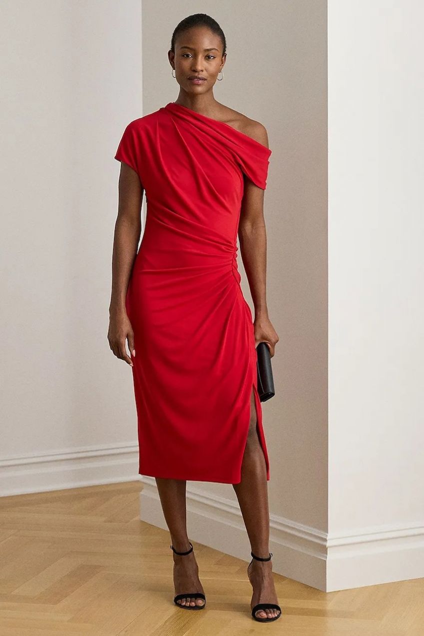 Dámske oblečenie - Šaty - Červená - Šaty Lauren Ralph Lauren červená farba, midi, priliehavé, 200980223 Šaty Lauren Ralph Lauren červená farba, midi, priliehavé, 200980223