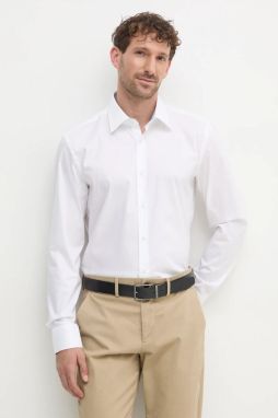 Bavlnená košeľa BOSS pánska, biela farba, slim, s klasickým golierom, 50532875