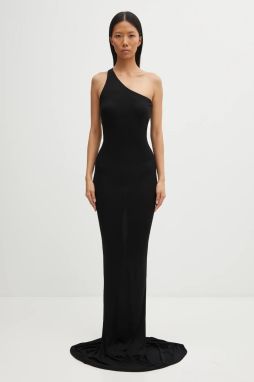 Viskózové šaty Rick Owens Lilies One Shoulder Gown čierna farba, maxi, priliehavé, LI02E3571.RV