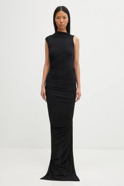 Šaty s prímesou vlny Rick Owens Lilies Eva Gown čierna farba, maxi, priliehavé, LI02E3504.JBWS