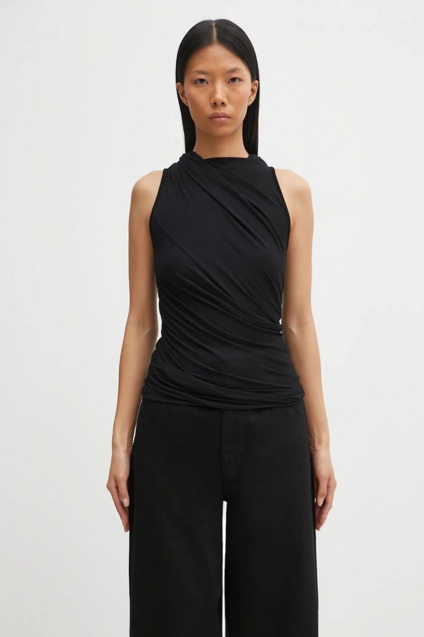 Blúzka s prímesou kašmíru Rick Owens Lilies Luna čierna farba, jednofarebná, LI02E3109.JBWS