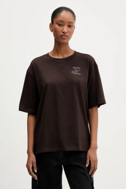 Bavlnené tričko adidas dámske, hnedá farba, KT3274