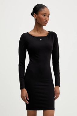 Šaty Tommy Jeans čierna farba, mini, priliehavé, DW0DW21493