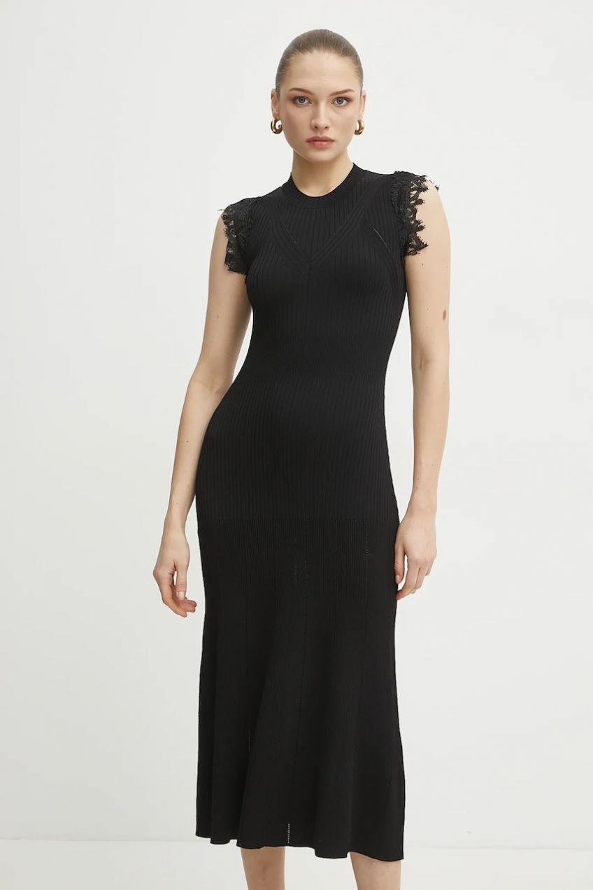 Šaty ERMANNO Firenze čierna farba, midi, áčkový strih, 56TQ004EO1