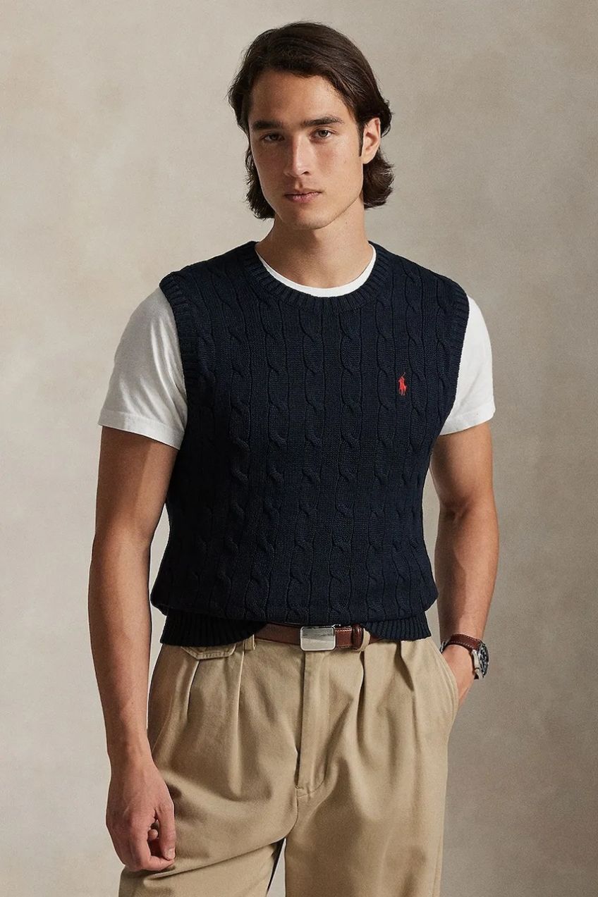 Pánske oblečenie - Pánske tričká a polokošele - Modrá - Tričko bez rukávov Polo Ralph Lauren béžová farba, 710979113 Tričko bez rukávov Polo Ralph Lauren béžová farba, 710979113