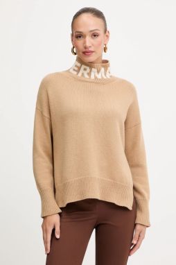 Vlnený sveter ERMANNO Firenze béžová farba, s rolákom, 57TM027EO1