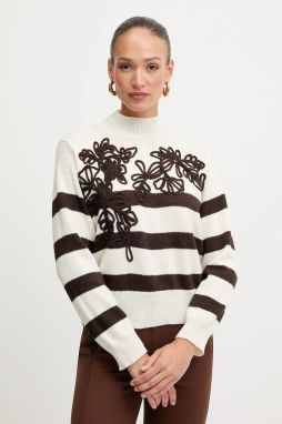 Sveter s prímesou vlny ERMANNO Firenze béžová farba, s polorolákom, 57TM067EA5AP