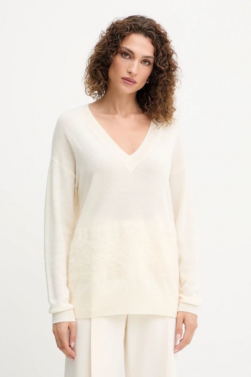 Vlnený sveter ERMANNO Firenze béžová farba, ľahký, 57TM049E55