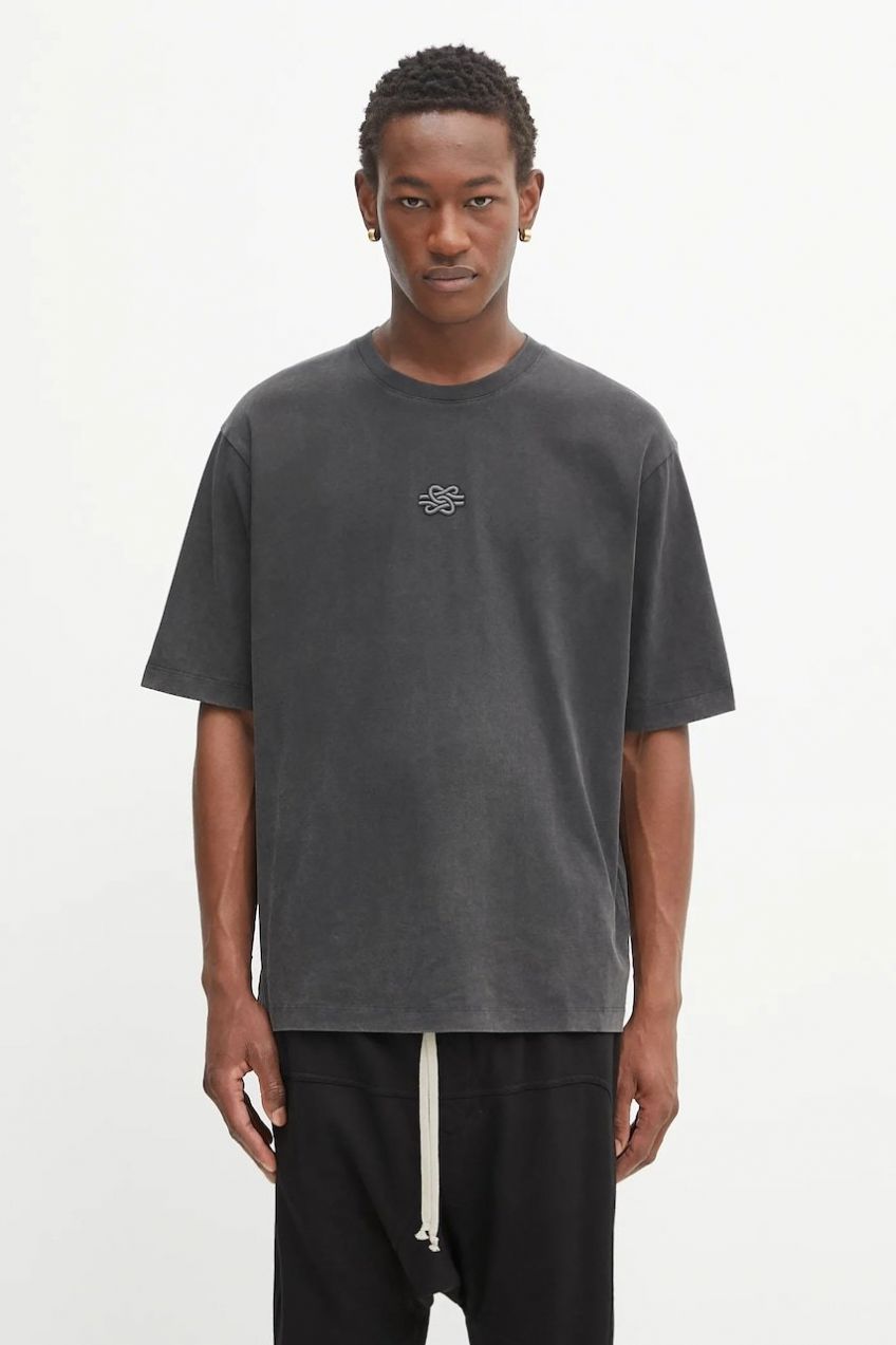 Bavlnené tričko Filling Pieces Boxy Embroidered pánske, šedá farba, s nášivkou, 412520501142