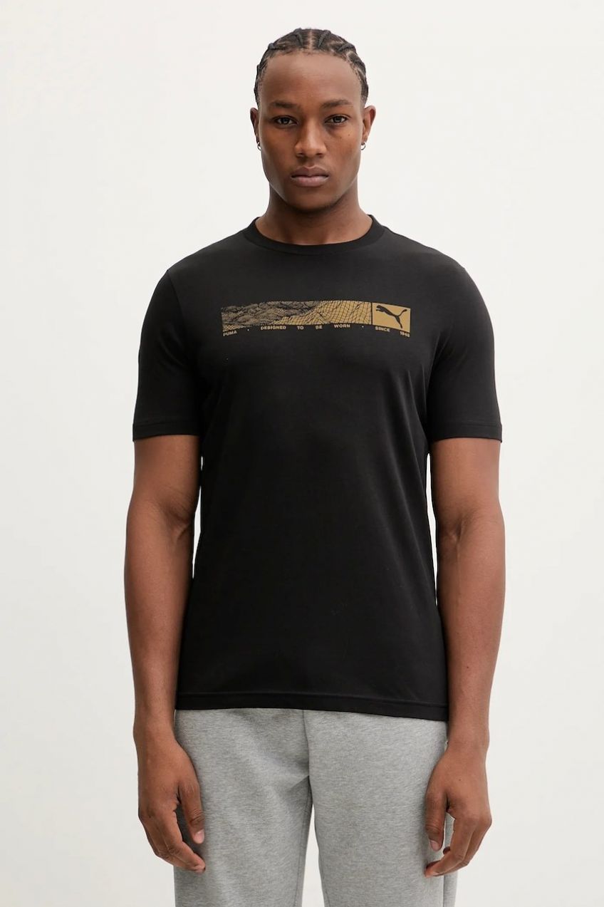 Bavlnené tričko Puma pánske, čierna farba, vzorované, 688227
