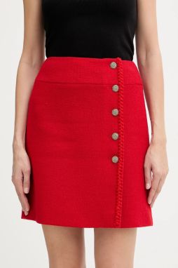 Sukňa s prímesou vlny Luisa Spagnoli červená farba, mini, áčkový strih, 542722