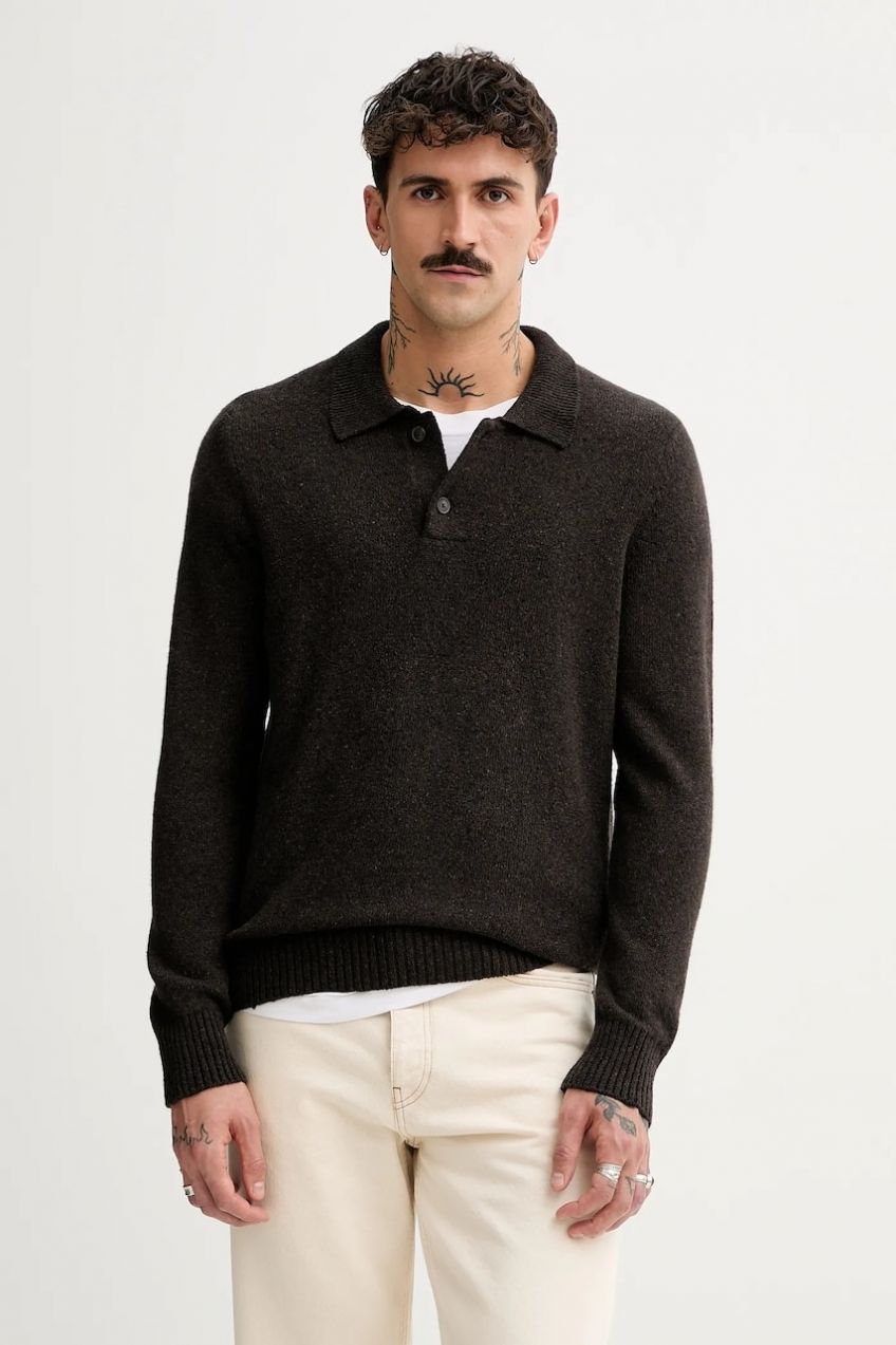 Sveter s prímesou vlny Marc O'Polo hnedá farba, ľahký, 530506660390
