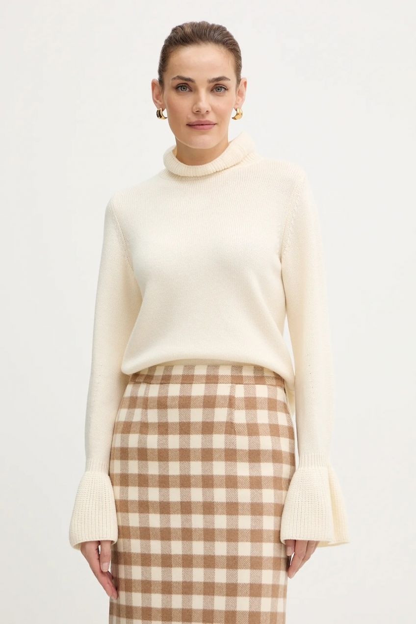 Vlnený sveter Luisa Spagnoli béžová farba, 100121