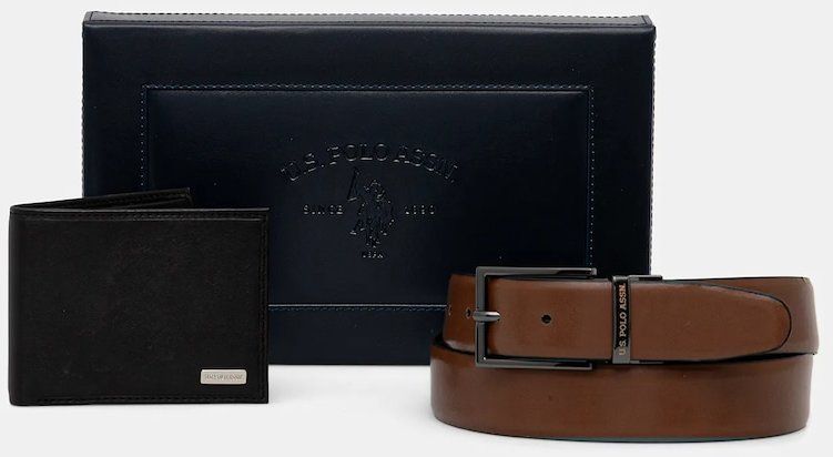 Peňaženka a kožený opasok U.S. Polo Assn. Lawrence čierna farba, WIU6L2681MHA