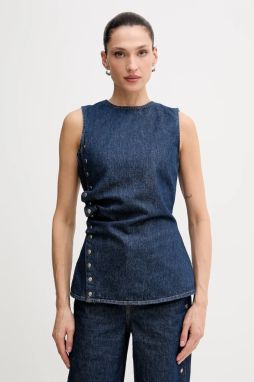 Riflová blúzka Rotate tmavomodrá farba, jednofarebná, 114814D03