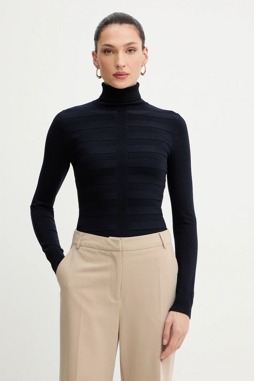 Sveter Morgan tmavomodrá farba, ľahký, s rolákom, MENTHYO