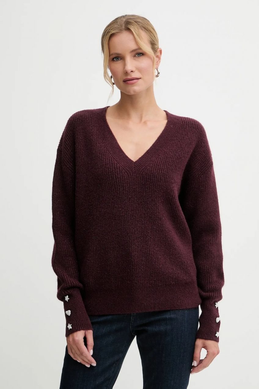 Sveter s prímesou vlny Morgan bordová farba, ľahký, MSTAR