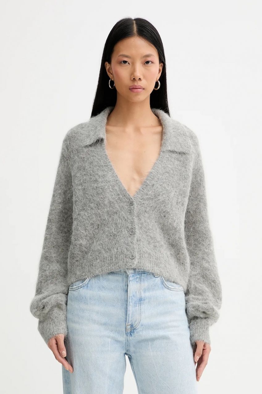 Kardigan s prímesou vlny MUNTHE ROXAS šedá farba, 254160225470