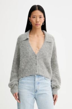 Kardigan s prímesou vlny MUNTHE ROXAS šedá farba, 254160225470