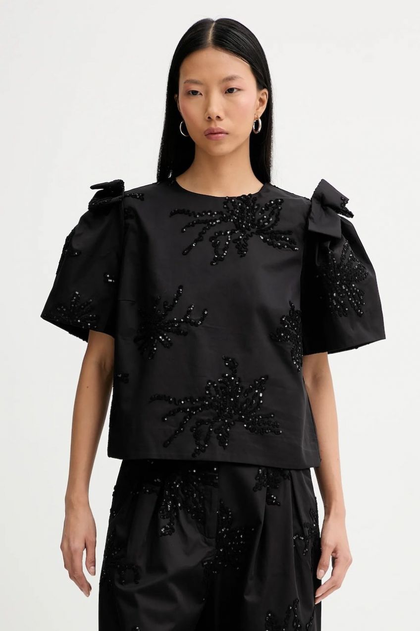 Bavlnená blúzka MUNTHE RYME čierna farba, vzorovaná, 254105025401