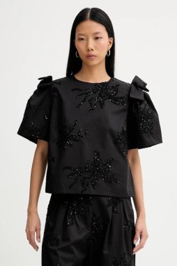 Bavlnená blúzka MUNTHE RYME čierna farba, vzorovaná, 254105025401