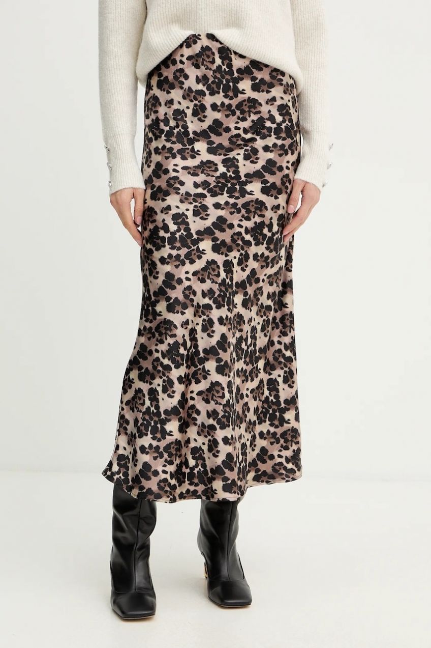 Sukňa Morgan hnedá farba, midi, rovný strih, JLEOL.F