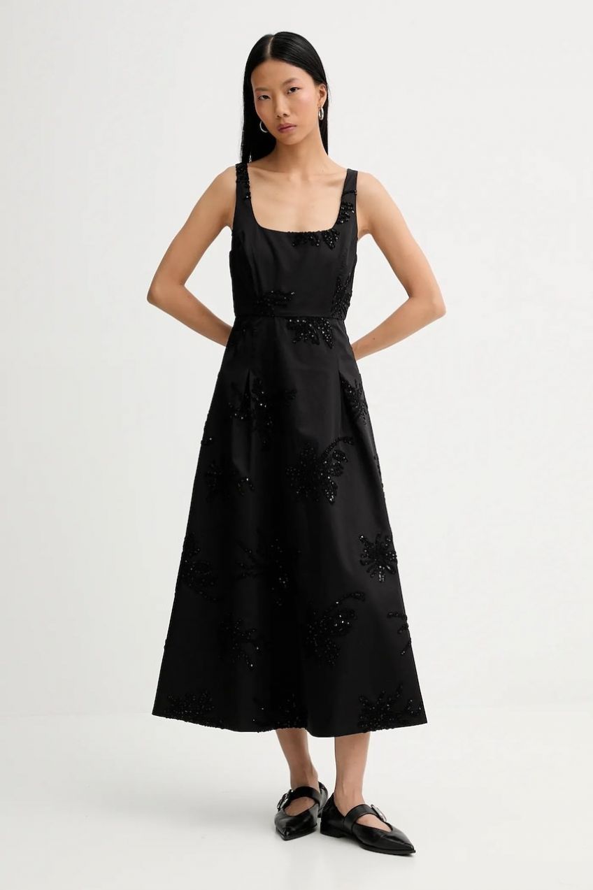 Bavlnené šaty MUNTHE RONIA čierna farba, midi, áčkový strih, 254135025401