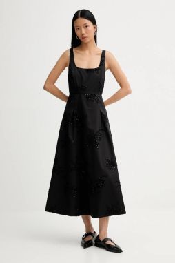 Bavlnené šaty MUNTHE RONIA čierna farba, midi, áčkový strih, 254135025401