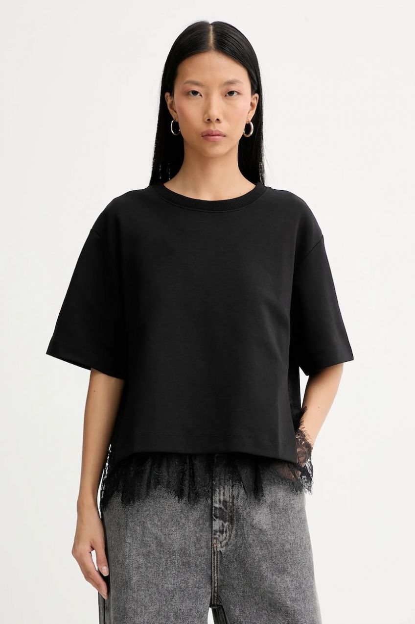 Bavlnené tričko MUNTHE RACH dámske, čierna farba, 254101325426