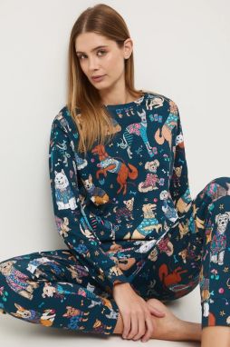 Bavlnené pyžamo Medicine tyrkysová farba, bavlnené