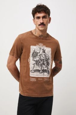 Bavlnené tričko Medicine pánske, hnedá farba, s potlačou