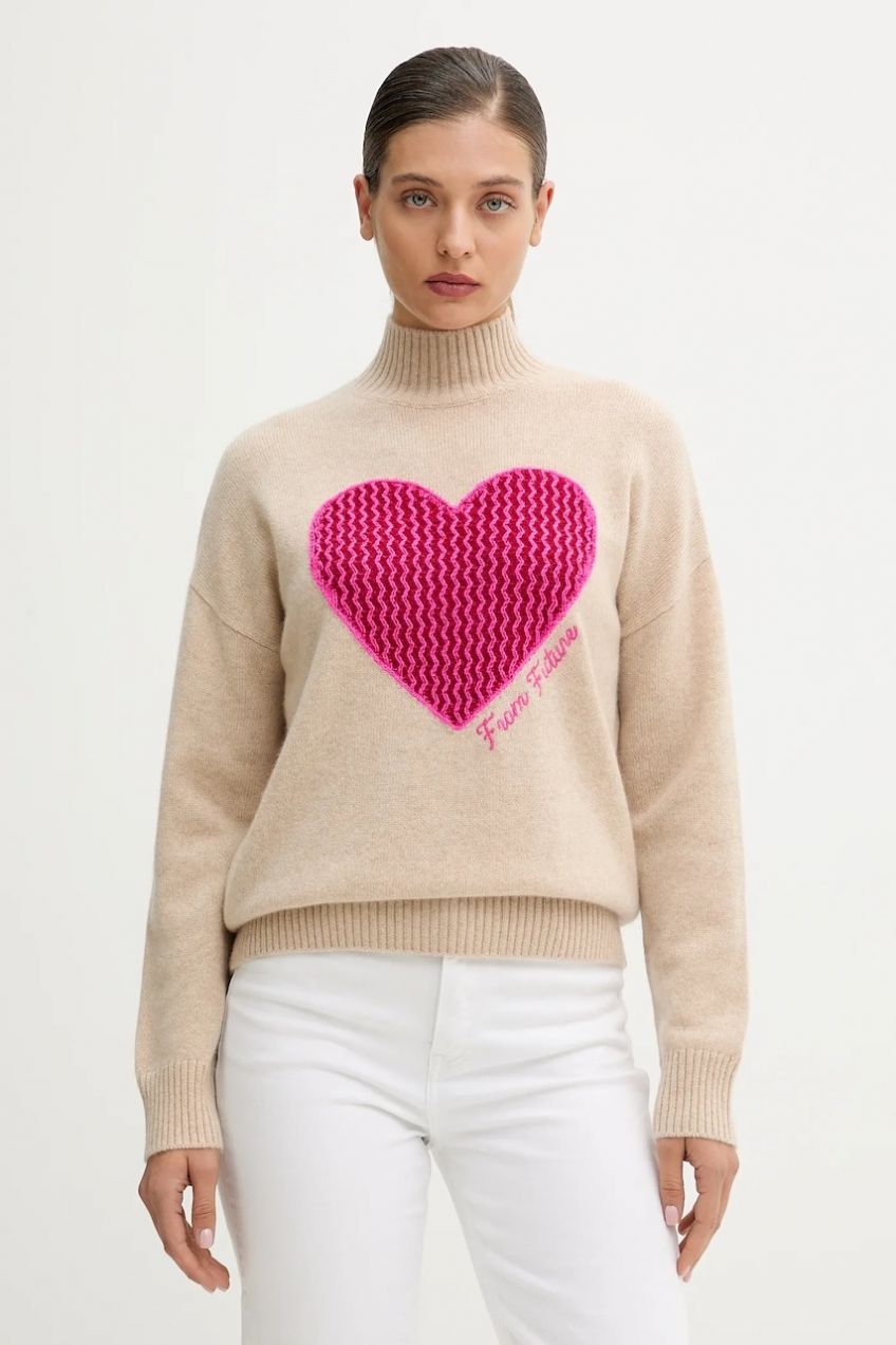 Kašmírový sveter FROM FUTURE béžová farba, s rolákom, WPM03254