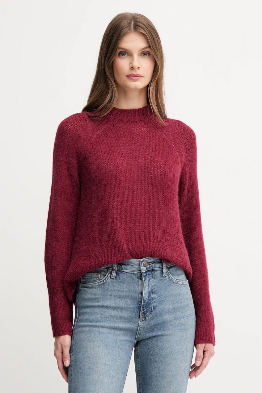 Sveter s prímesou vlny Joop! bordová farba, s polorolákom, 30048450