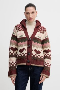 Kardigan s prímesou vlny Barbour RUBY červená farba, teplé, LKN1695