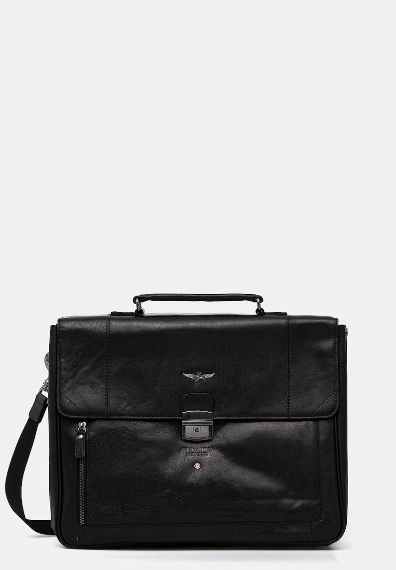 Kožená taška Aeronautica Militare čierna farba, AM304