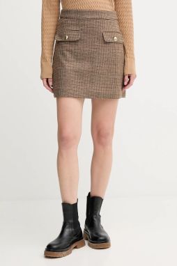 Vlnená sukňa Barbour SOPHIA hnedá farba, mini, puzdrová, LSK0130