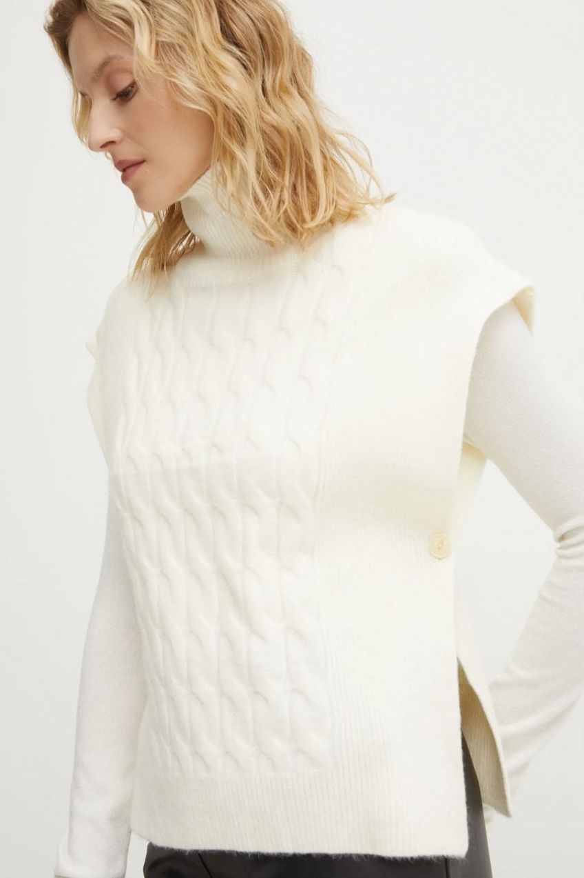 Vlnená vesta Answear.LAB béžová farba, s rolákom