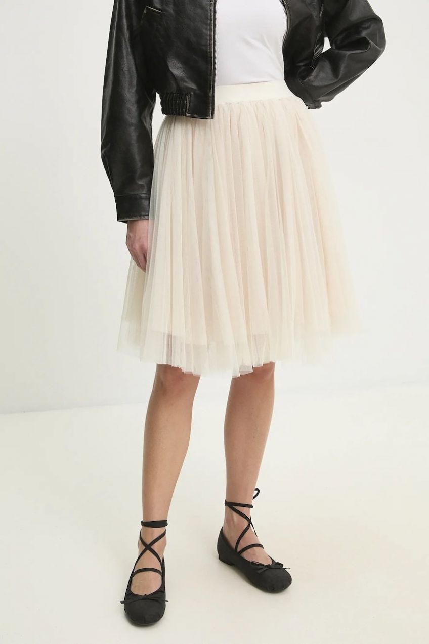 Sukňa Answear.LAB béžová farba, midi, áčkový strih