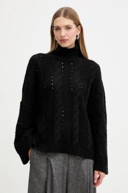 Vlnený sveter Twinset čierna farba, teplý, s rolákom, 252TT3101