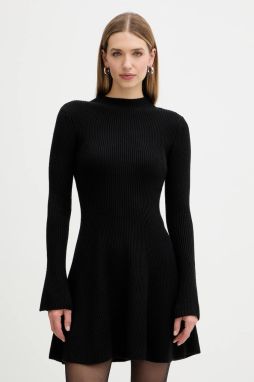 Šaty s prímesou vlny Twinset čierna farba, mini, áčkový strih, 252TT3140