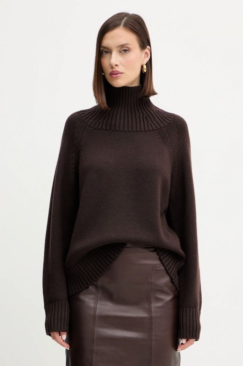 Vlnený sveter MICHAEL Michael Kors hnedá farba, teplý, s rolákom, MF561CGF2G