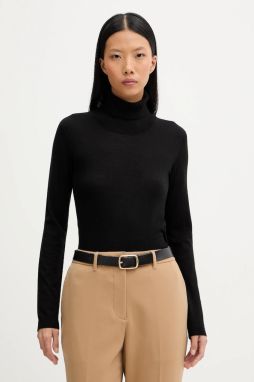 Vlnený sveter MM ADRIA čierna farba, ľahký, s rolákom, 2526366018600