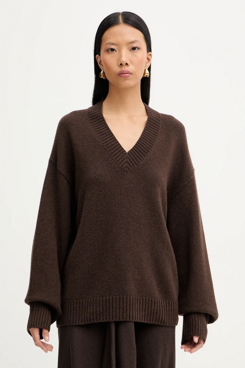 Sveter s prímesou vlny Marc O'Polo hnedá farba, 510609060235