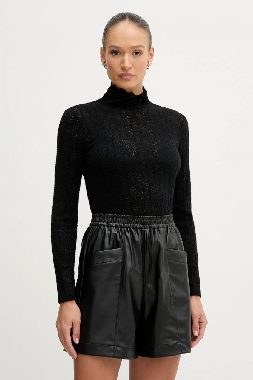 Sveter United Colors of Benetton čierna farba, ľahký, s polorolákom, 5W77DQ0AT