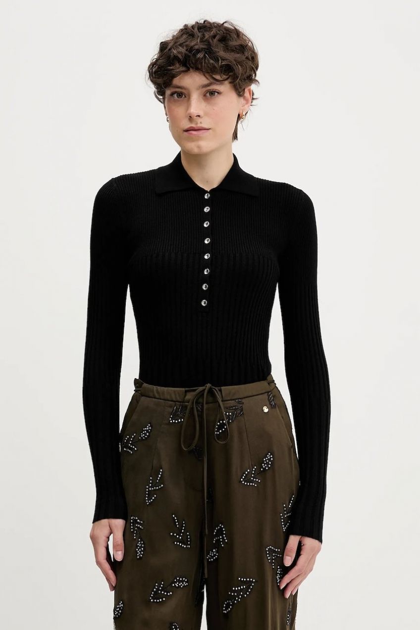 Sveter s prímesou vlny Sisley čierna farba, ľahký, 1QNQL300E