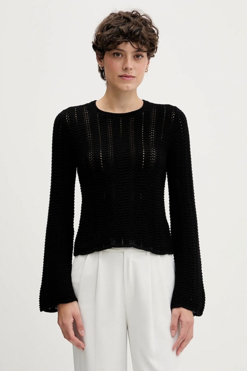 Bavlnený sveter Sisley čierna farba, ľahký, 1494M106O