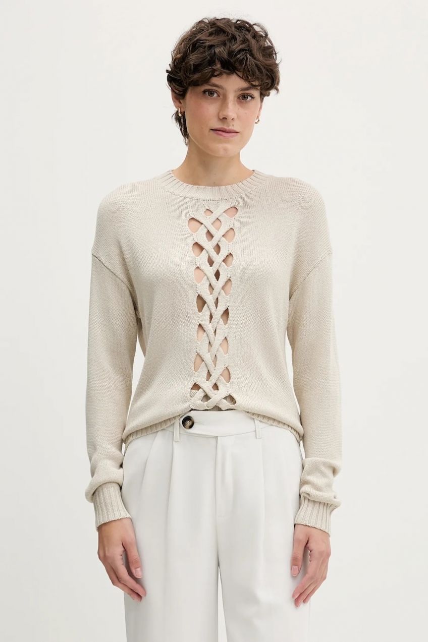 Sveter Sisley béžová farba, ľahký, 1XGYM106I